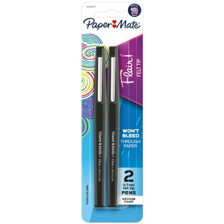 Paper Mate Flair Felt Tip Pens, Medium Point (0.7mm), Black, 2 Count