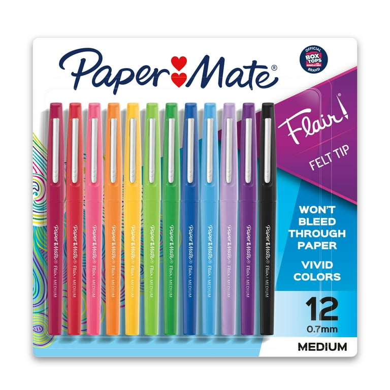 Paper Mate Flair Felt Tip Pens, Medium Point, Black, Pack of 12