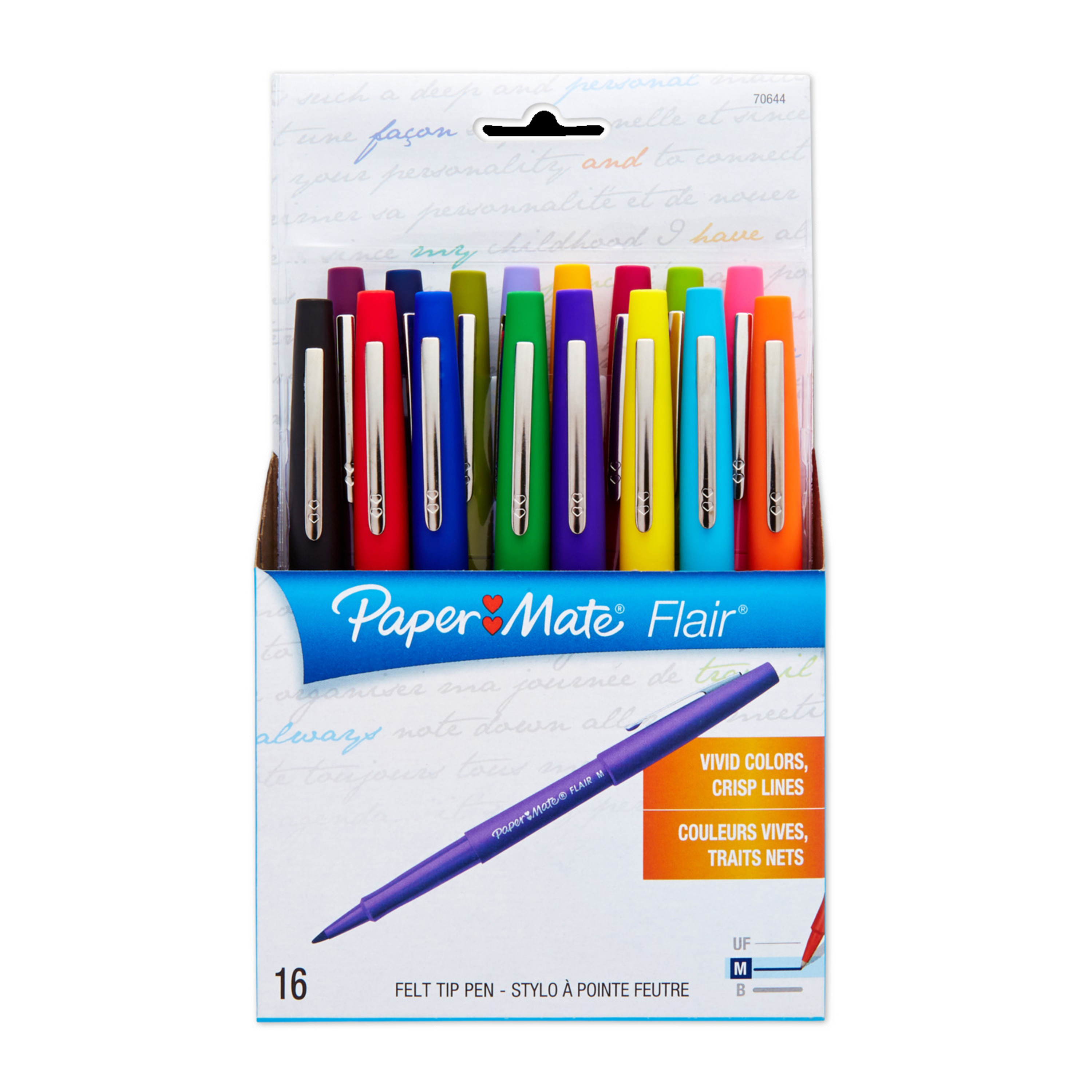 Paper Mate Flair Felt Tip Pens, Black, 16/Pkg., Size: Assorted