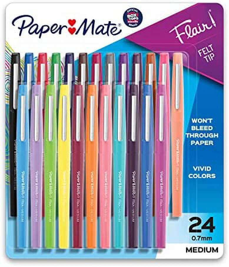 Paper Mate Flair Felt Tip Pen, Medium Point 0.7mm, Black Ink, 24