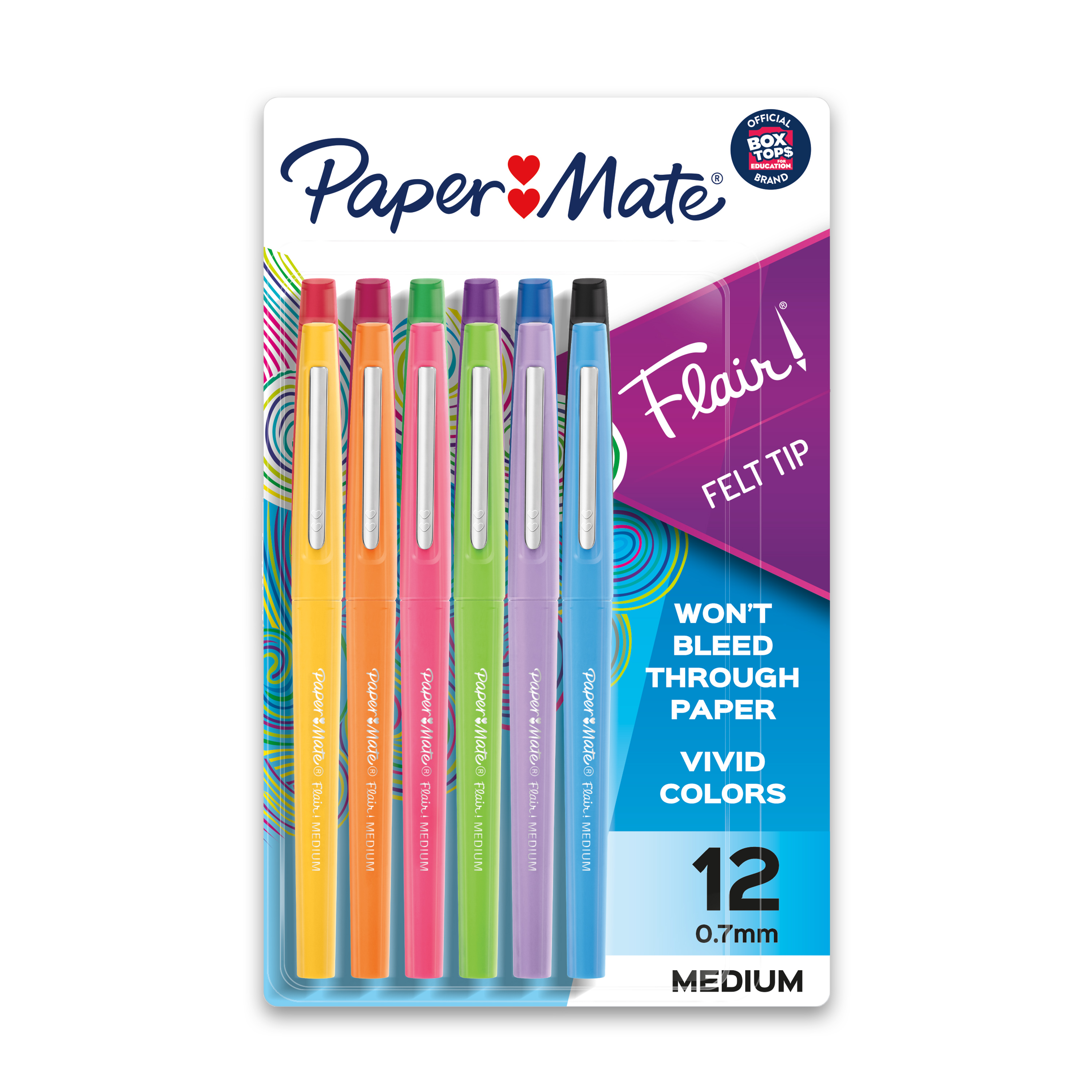 Paper Mate Flair Felt Tip Pens, Medium Point (0.7mm), Assorted Colors, 12 Count - image 1 of 11