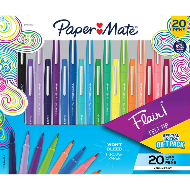 Paper Mate Flair Felt Tip Pens, Medium Point (0.7mm), Assorted Colors, 20 Count, 2170765