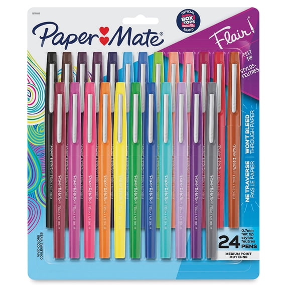 Paper Mate Flair Felt Tip Pens, #1 Teacher Choice, Medium Point (0.7mm), Assorted Colors, 24 Count
