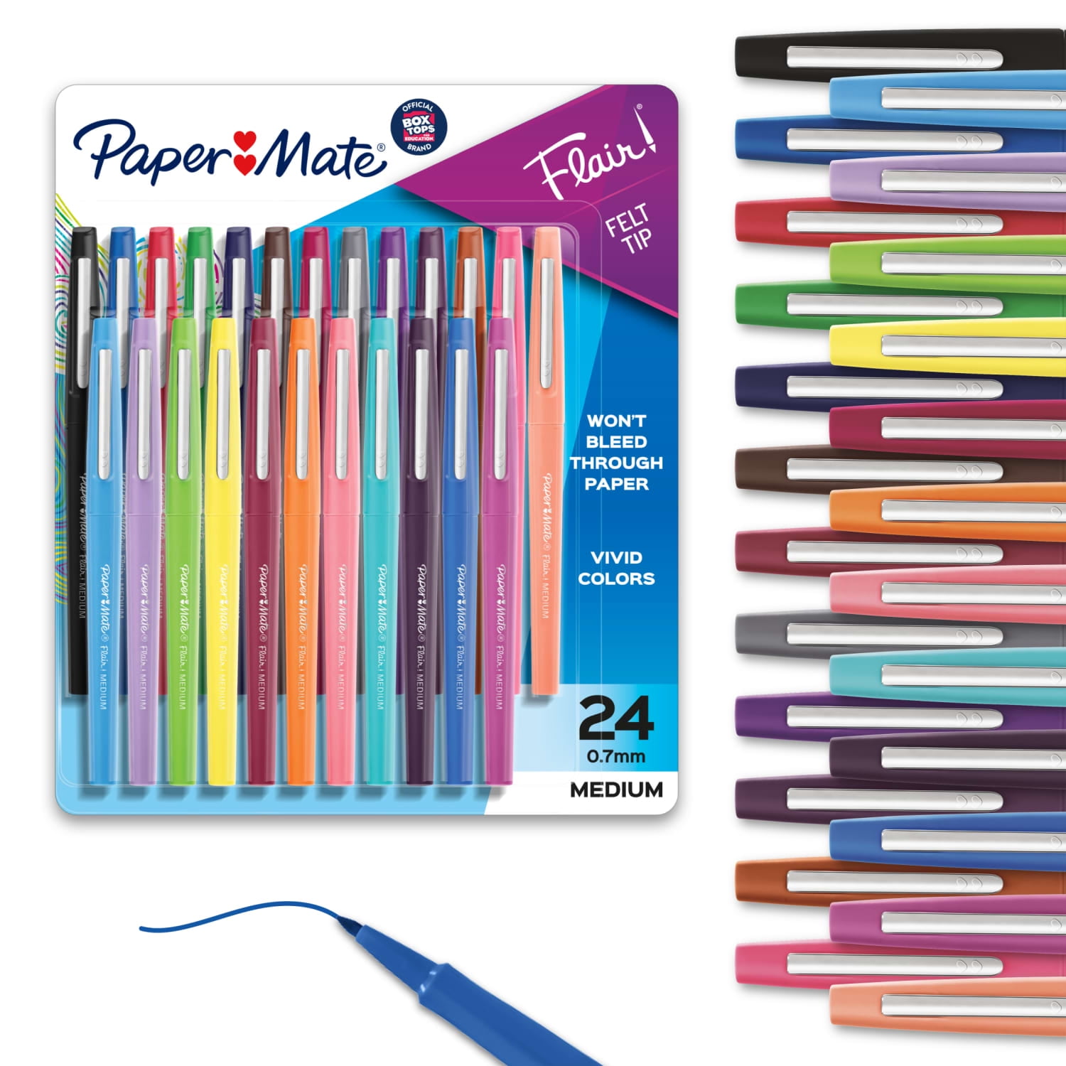 Paper Mate Flair Felt Tip Pens, Medium Point (0.7mm), Assorted Colors, 24 Count
