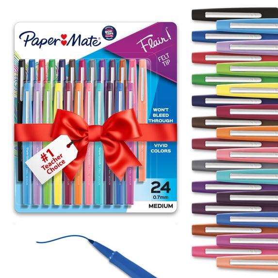 Paper Mate® Flair Felt Tip Pens, #1 Teacher Choice, Medium Point (0.7mm), Assorted Colors, 24 Count
