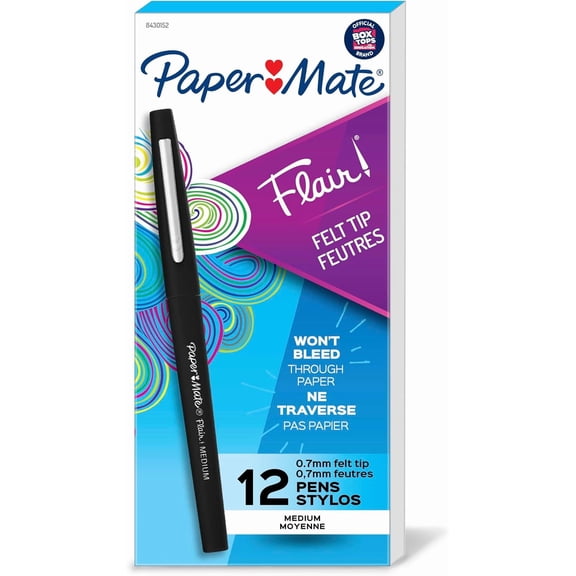 Flair Felt Tip Pens, Medium Point (0.7mm), Black, 12 Count - Teacher Supplies, Journaling, Note-Taking, Writing