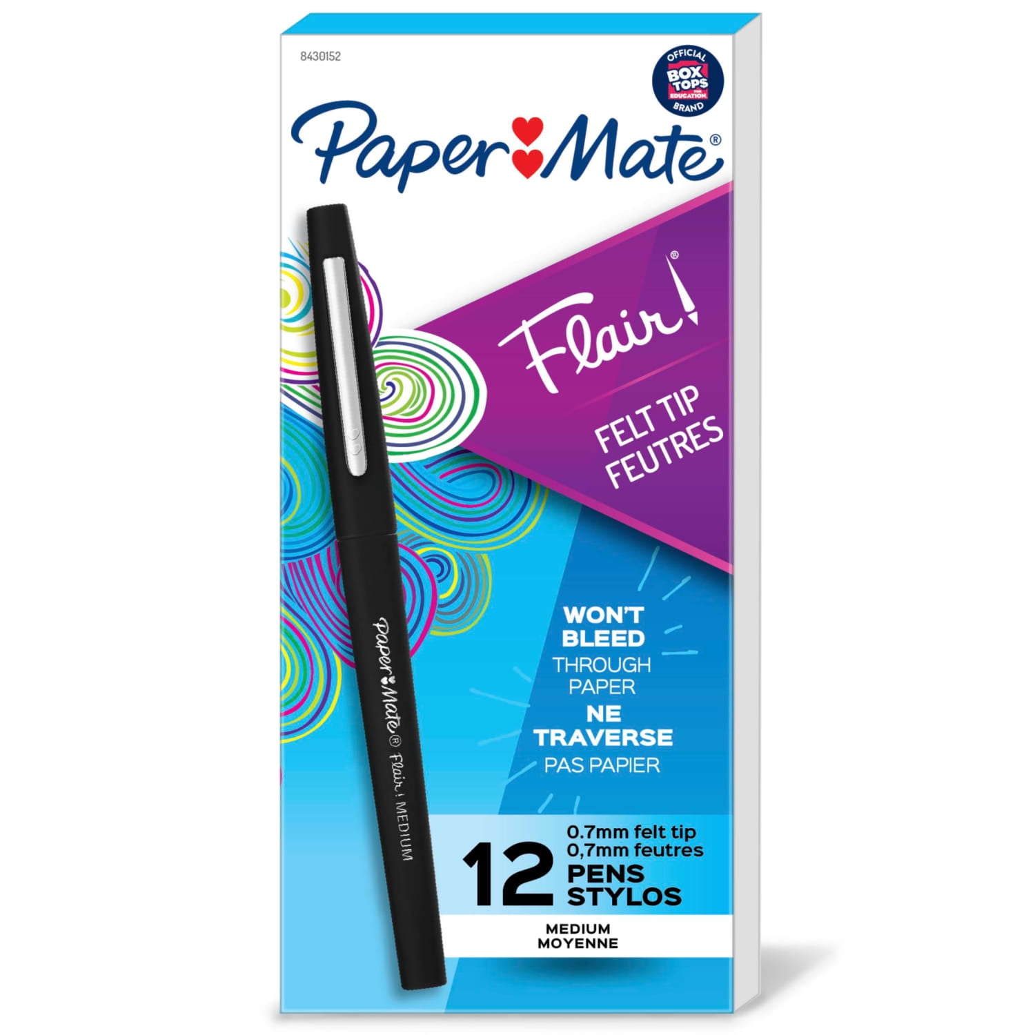 Paper Mate Flair Felt Tip Pens, Medium Point (0.7mm), Black, 12 Count