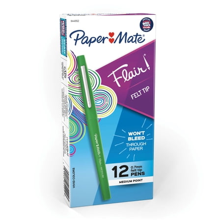 Paper Mate Flair Felt Tip Pens, #1 Teacher Choice, Medium Point (0.7mm), Green, 12 Count