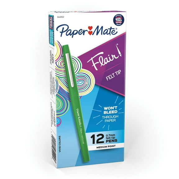 Paper Mate Flair Felt Tip Pens, Medium Point (0.7mm), Green, 12 Count
