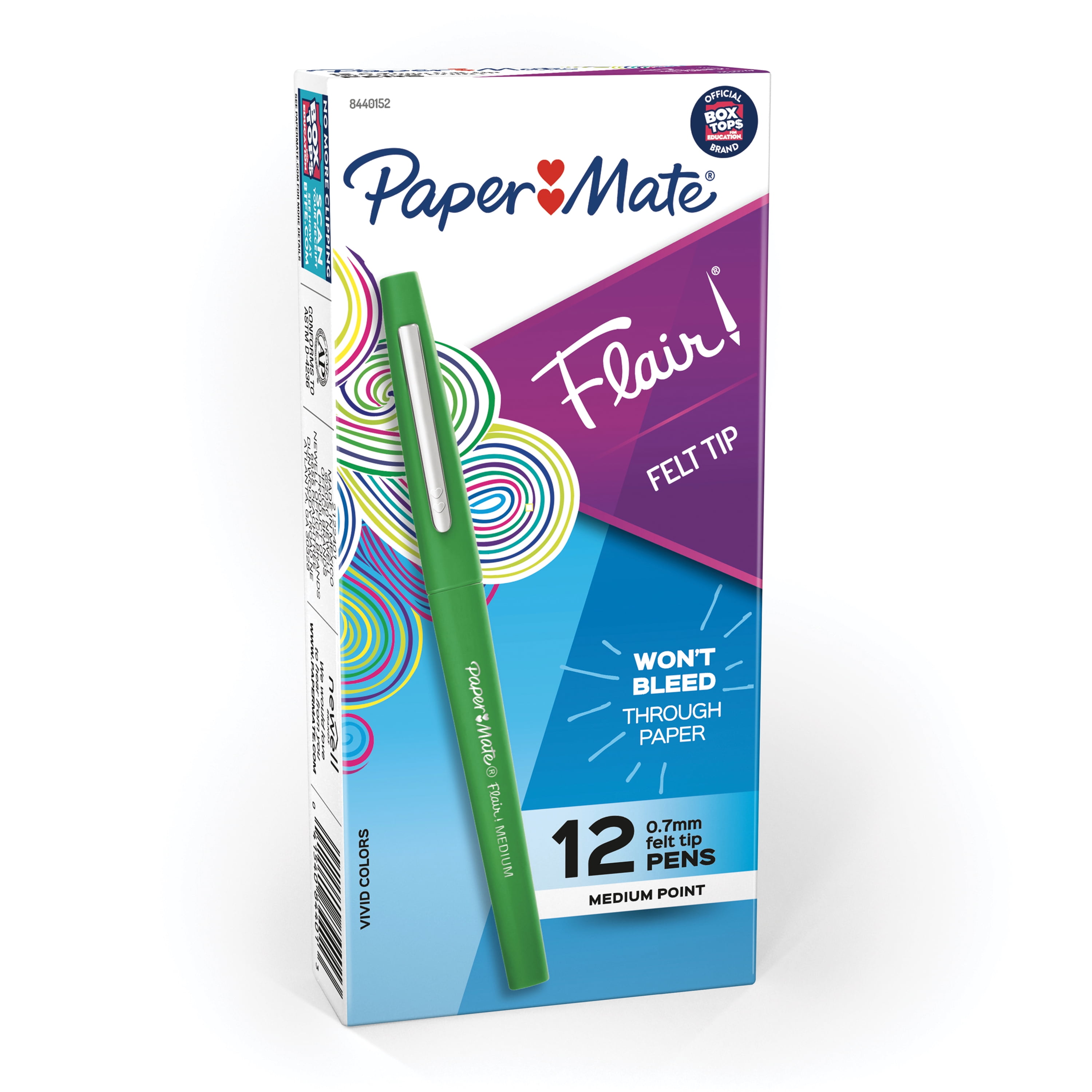 Paper Mate Flair Felt Tip Pens, Medium Point (0.7mm), Green, 12 Count