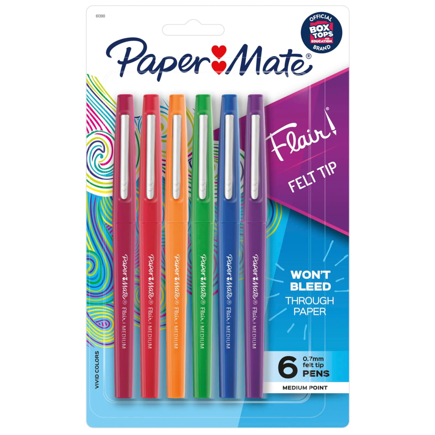 Paper Mate Flair Felt Tip Pens, Medium Point 0.7mm, Pastel Colors, 6 Count
