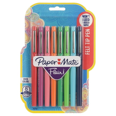 Paper Mate Flair Felt Tip Pens, Medium Point, Assorted Colors, 8 Count
