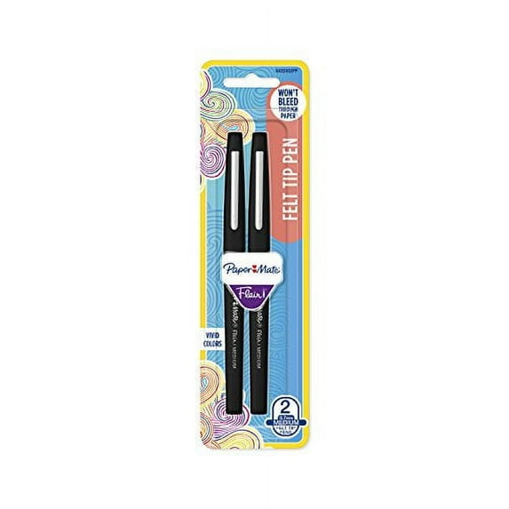 Paper Mate Flair Felt Tip Pens, Medium Point Black, 2 Count, 6 Pack