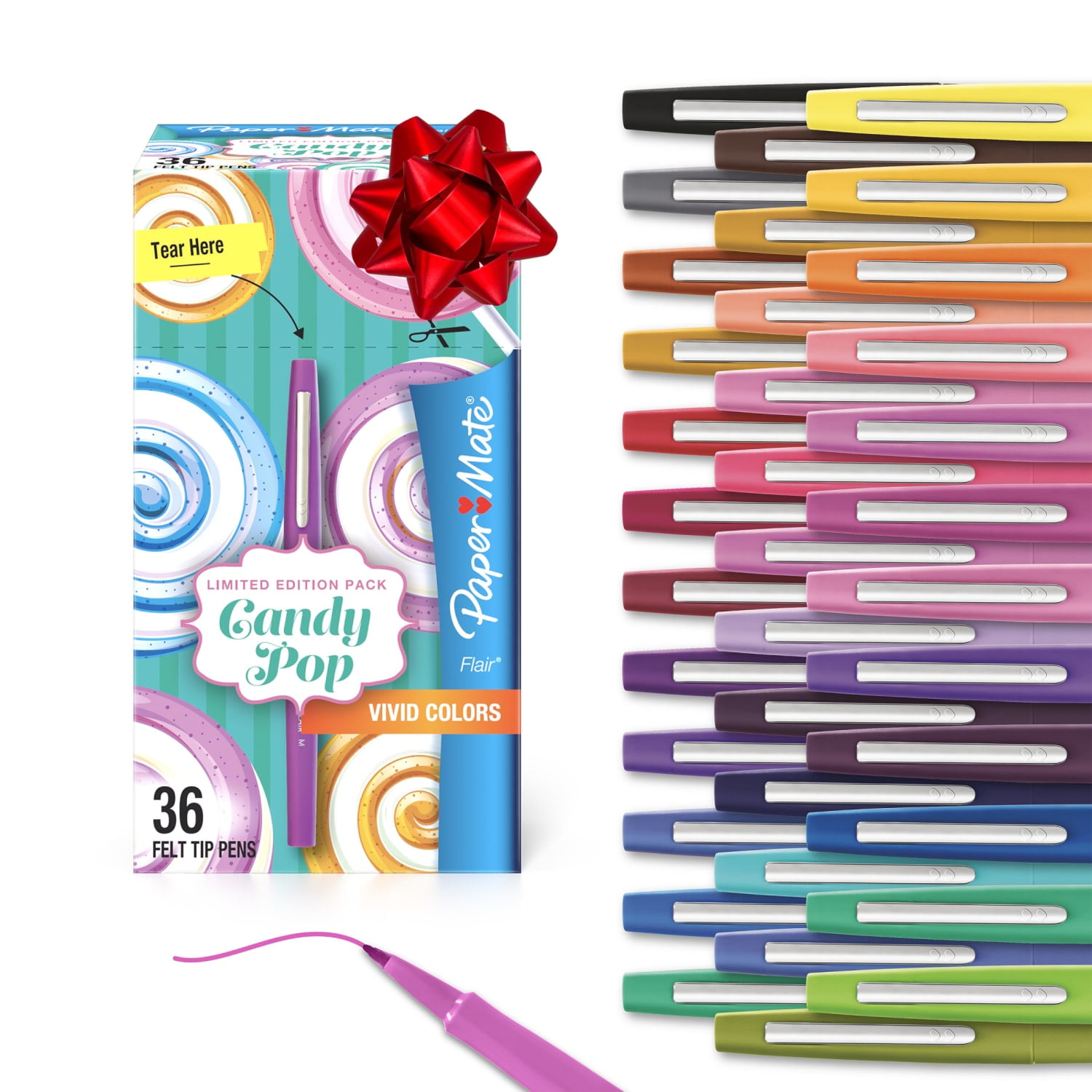Paper Mate Flair Felt Tip Pens, Medium Point, Limited Edition Candy Pop Pack, 36 Count