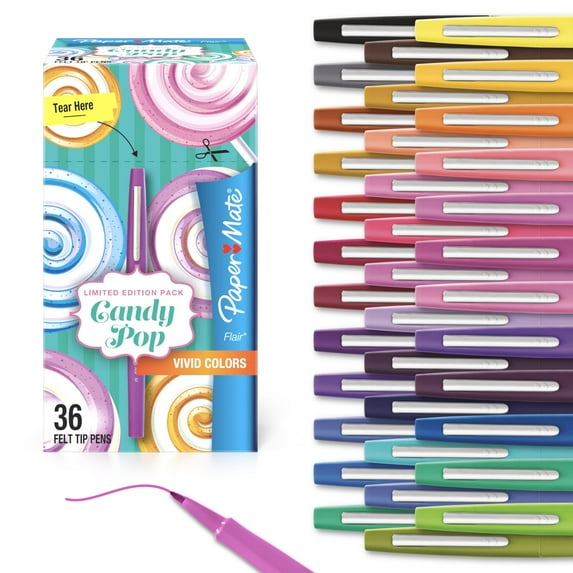 Paper Mate Flair Felt Tip Pens, Medium Point, Limited Edition Candy Pop Pack, 36 Count