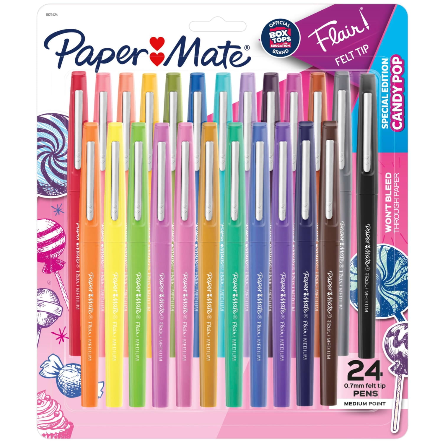 Paper Mate Flair Felt Tip Pens, Medium Point, Limited Edition Candy Pop Pack, Box of 24
