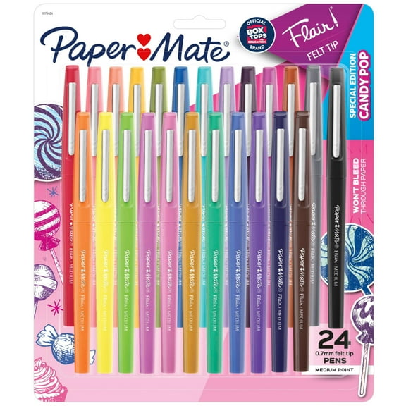 Paper Mate Flair Felt Tip Pens, Medium Point, Limited Edition Candy Pop Pack, Box of 24