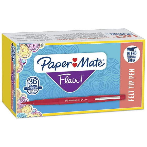 Paper Mate Flair Felt Tip Pens, Medium Point, Red, Box of 36