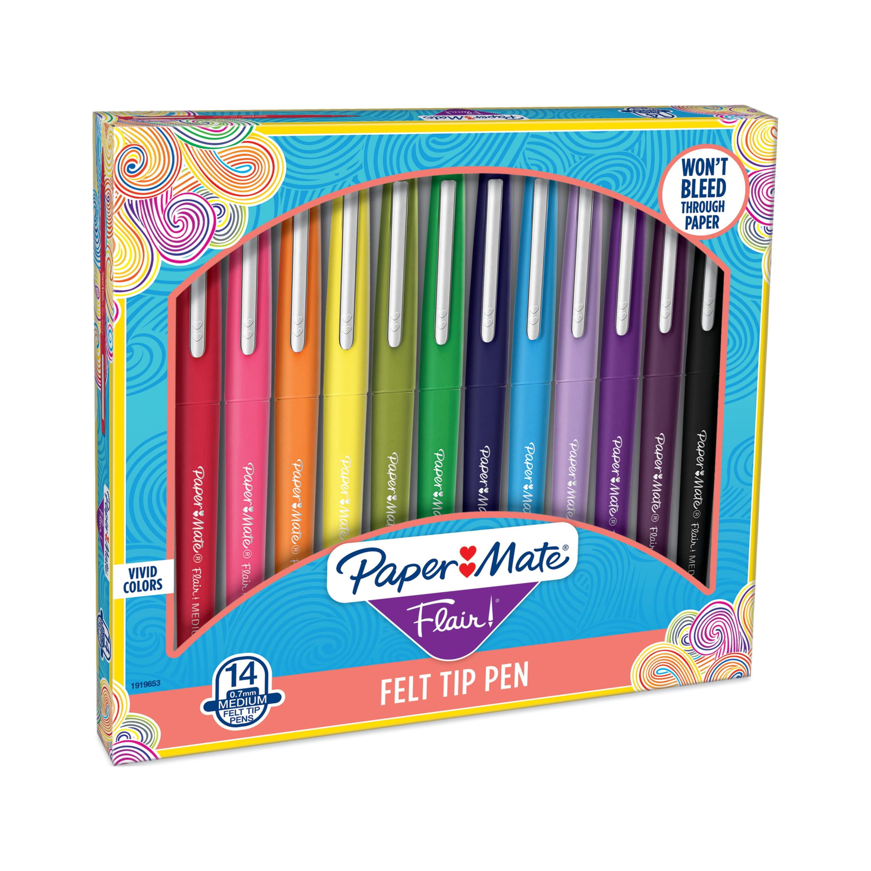 Paper Mate Flair Felt Tip Pens, Medium Point, Vivid Colors, 14 Count 