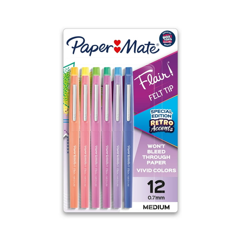 PaperMate Flair Felt Tip Pens 0.7mm tip Pastel 12 Pack