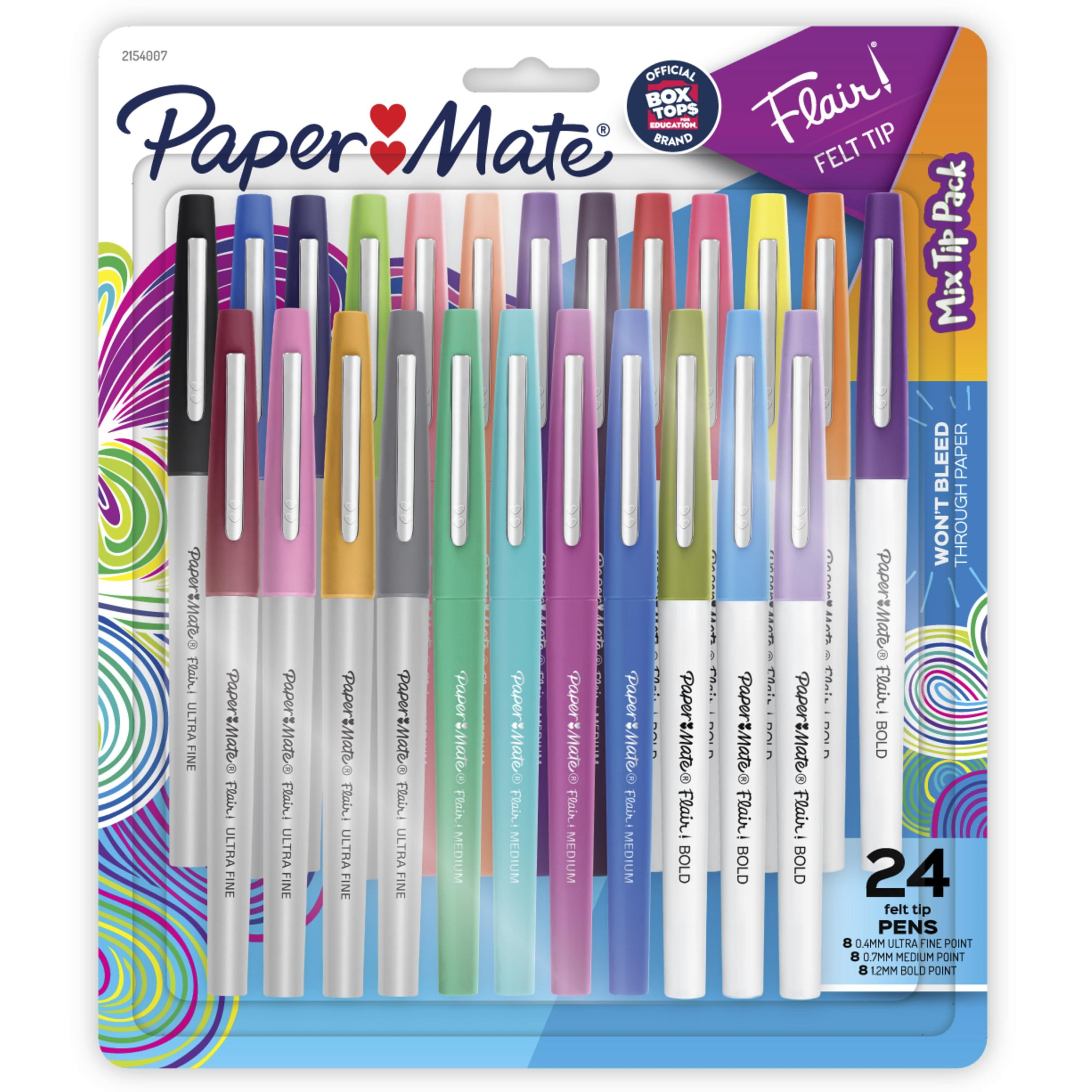 Paper Mate Flair Felt Pen, Medium Point, Assorted Ink, 24/Pack