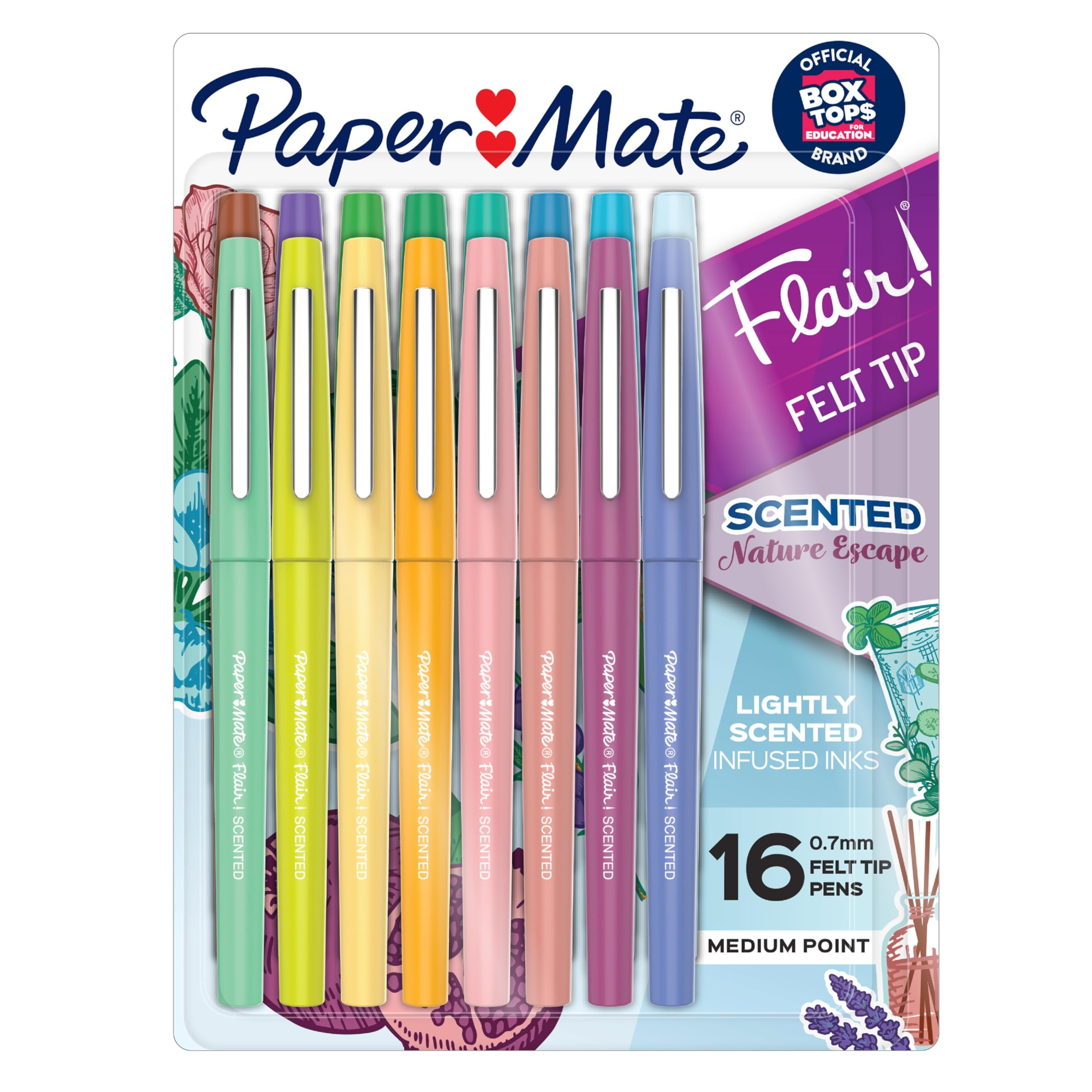 Paper Mate Flair Nature Escape Scented Felt Tip Pens Medium Point (0.7mm) Assorted Colors 16-Count (Perfect for Journaling Writing Coloring and Teacher Supplies)