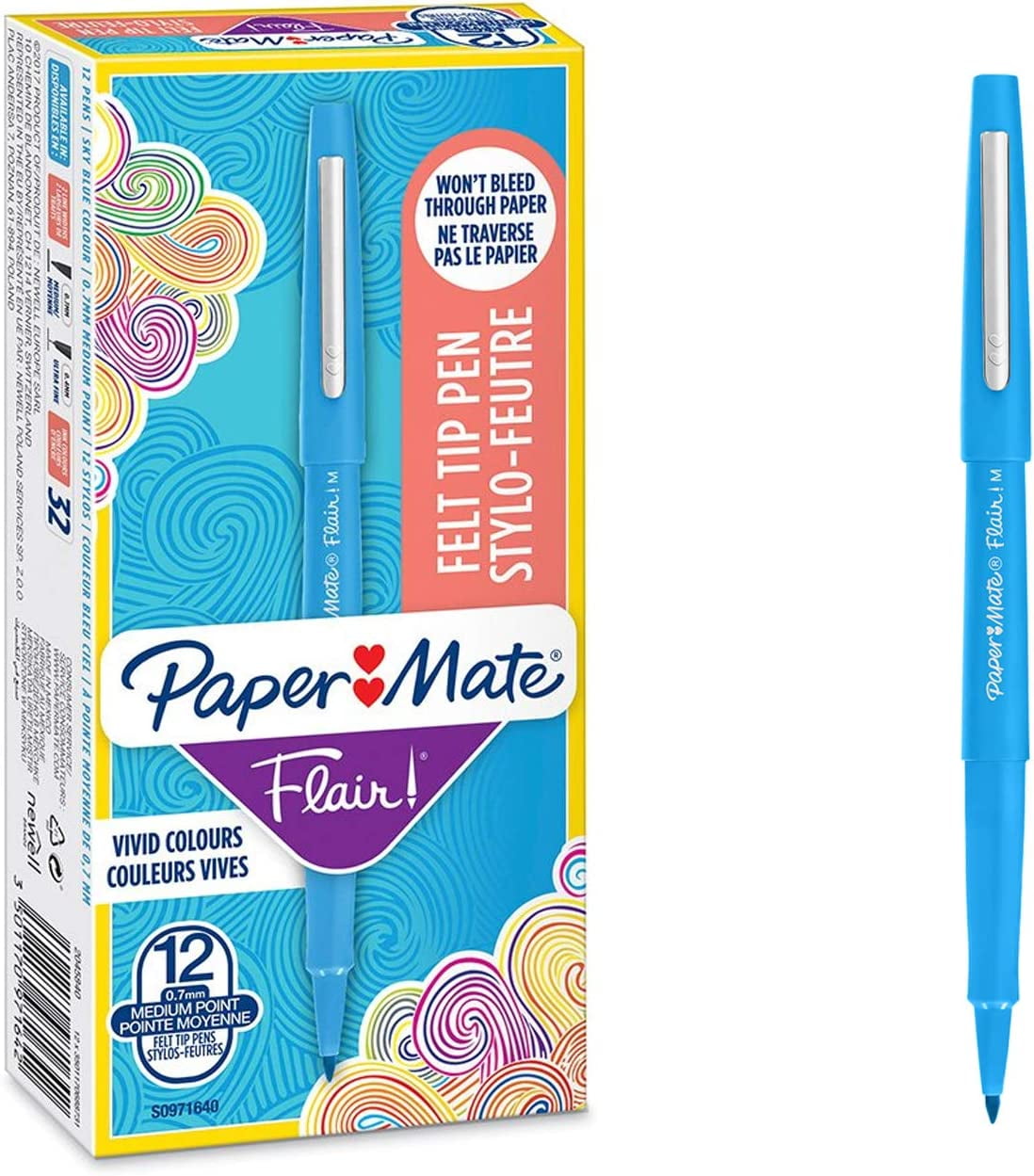Paper Mate Flair Original Fibre Tip Pen Medium 1.0mm Pack of 12 Turquoise