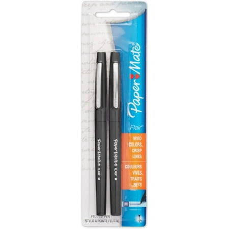 Paper Mate Flair Pen, Point Guard Tip, Black 2 ea (Pack of 2)