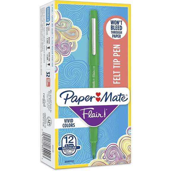 Paper Mate Flair Point-Guard Porous Point Pens, 12 Green Pens (8440152)