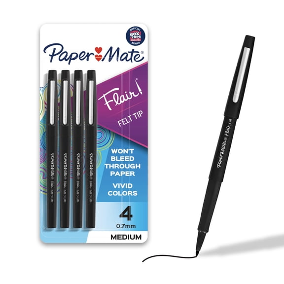 Paper Mate Flair Porous-Point Pens, #1 Teacher Choice, Medium Point, 1.0 mm, Black Barrel, Black Ink, Pack Of 4