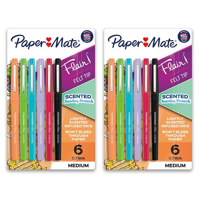 Paper Mate Flair, Scented Felt Tip Pens, Assorted Sunday Brunch Scents & Colors, 0.7mm, 6 Per Pack, 2 Packs
