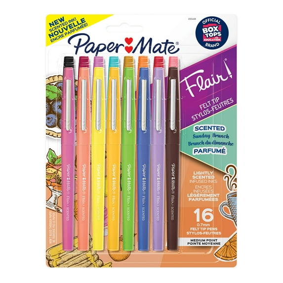 Paper Mate Flair Sunday Brunch Scented Felt Tip Pens, Assorted Colors, Medium Point (0.7mm), 16 Count