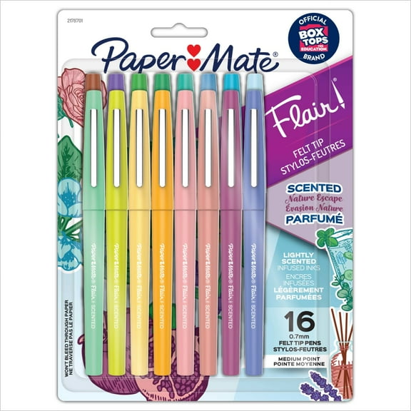 Paper Mate Flair Scented Felt Tip Pens, Assorted Nature Escape Scents and Colors, Medium Point (0.7mm), 16 Count