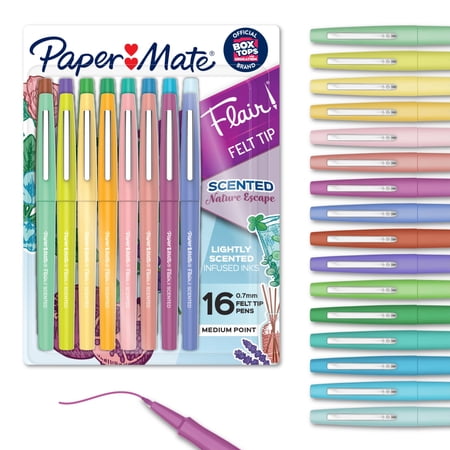 Paper Mate Flair Scented Felt Tip Pens, Assorted Nature Escape Scents and Colors, Medium Point (0.7mm), 16 Count