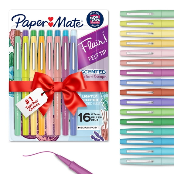 Paper Mate Flair Scented Felt Tip Pens, #1 Teacher Choice, Nature Escape, Assorted, 16 Count