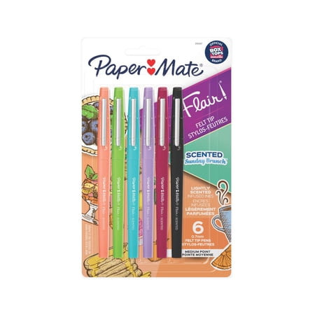 Paper Mate Flair Scented Felt Tip Pens, Assorted Sunday Brunch Scents and Colors, 0.7mm, 6 Count