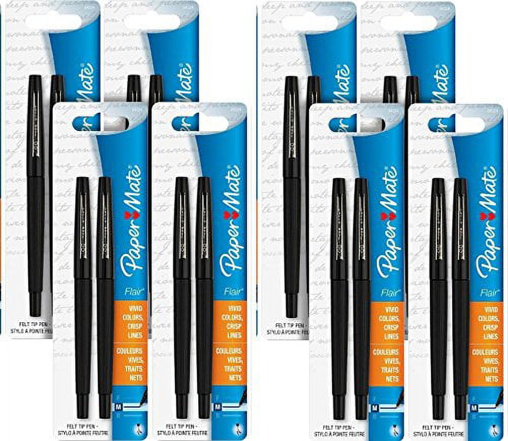 Paper Mate Flair Tip-Guard Medium Tip Felt Porous Pens, 2 Count Black Pens [8432452PP] (Pack of 8) Total 16 pens