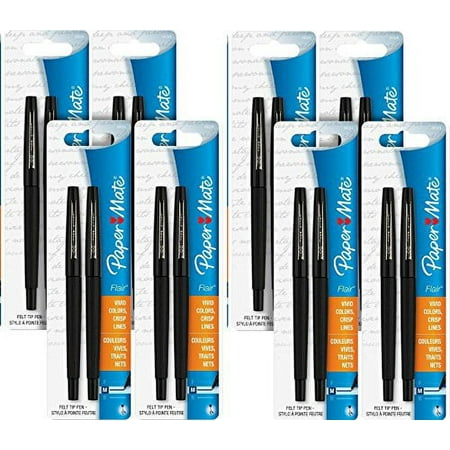 Paper Mate Flair Tip-Guard Medium Tip Felt Porous Pens, 2 Count Black Pens [8432452PP] (Pack of 8) Total 16 pens