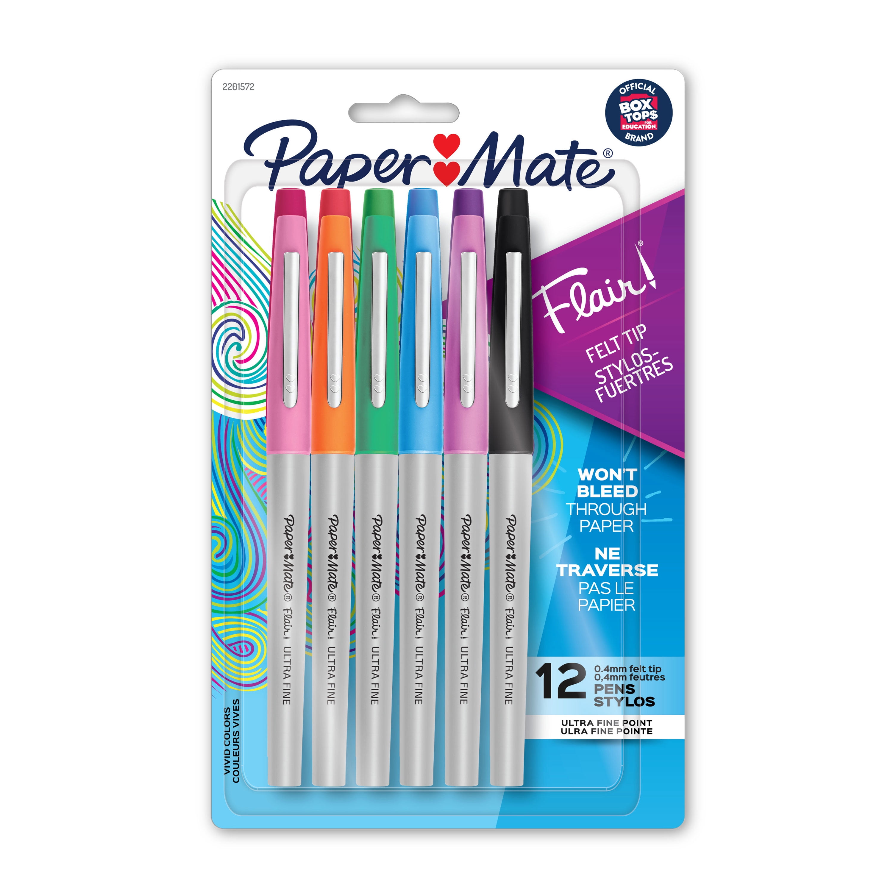 Paper Mate Flair Ultra Fine Pen Pack with Assorted Colors Ink, Fine, 0.4 mm Ink, 12 Count
