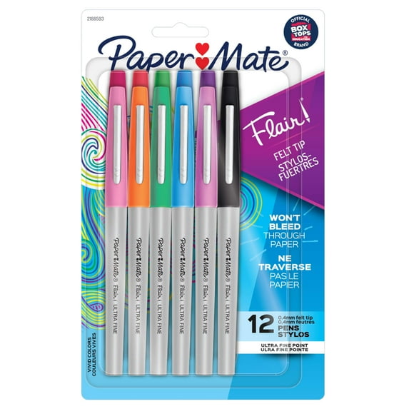 Paper Mate Flair Felt Tip Pens, Ultra Fine Point, Assorted, 12 Count