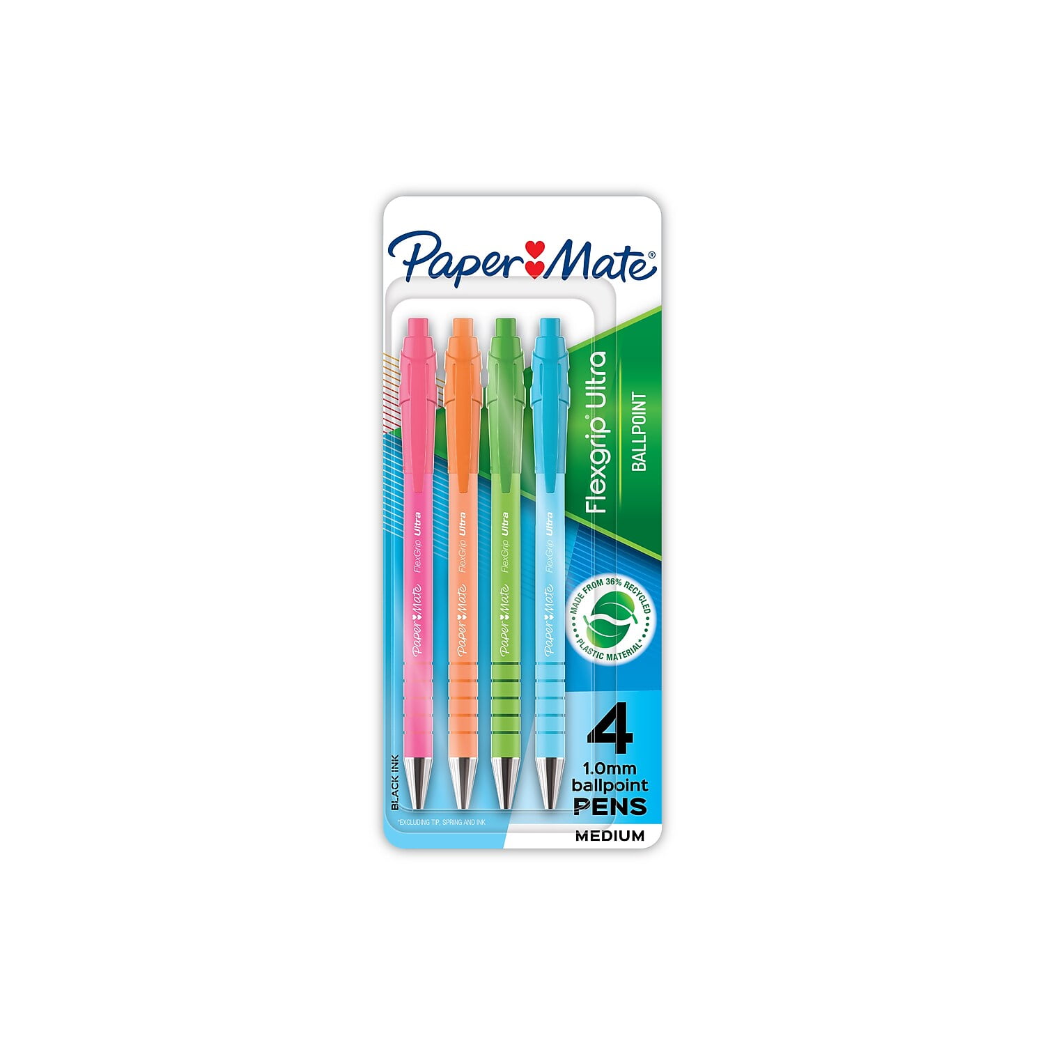Paper Mate FlexGrip Ultra Retractable Ballpoint Pen Medium Point 1.0mm Black Ink 4/Pack (2202864)