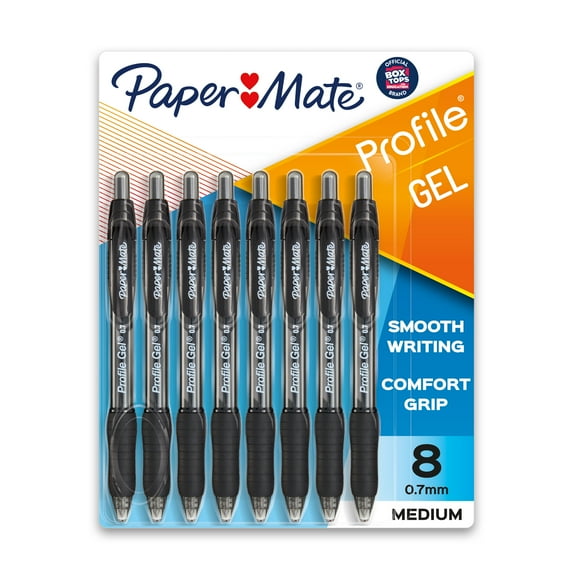 Paper Mate Gel Pen, Profile Retractable Pen, 0.7mm, Black, 8 Count