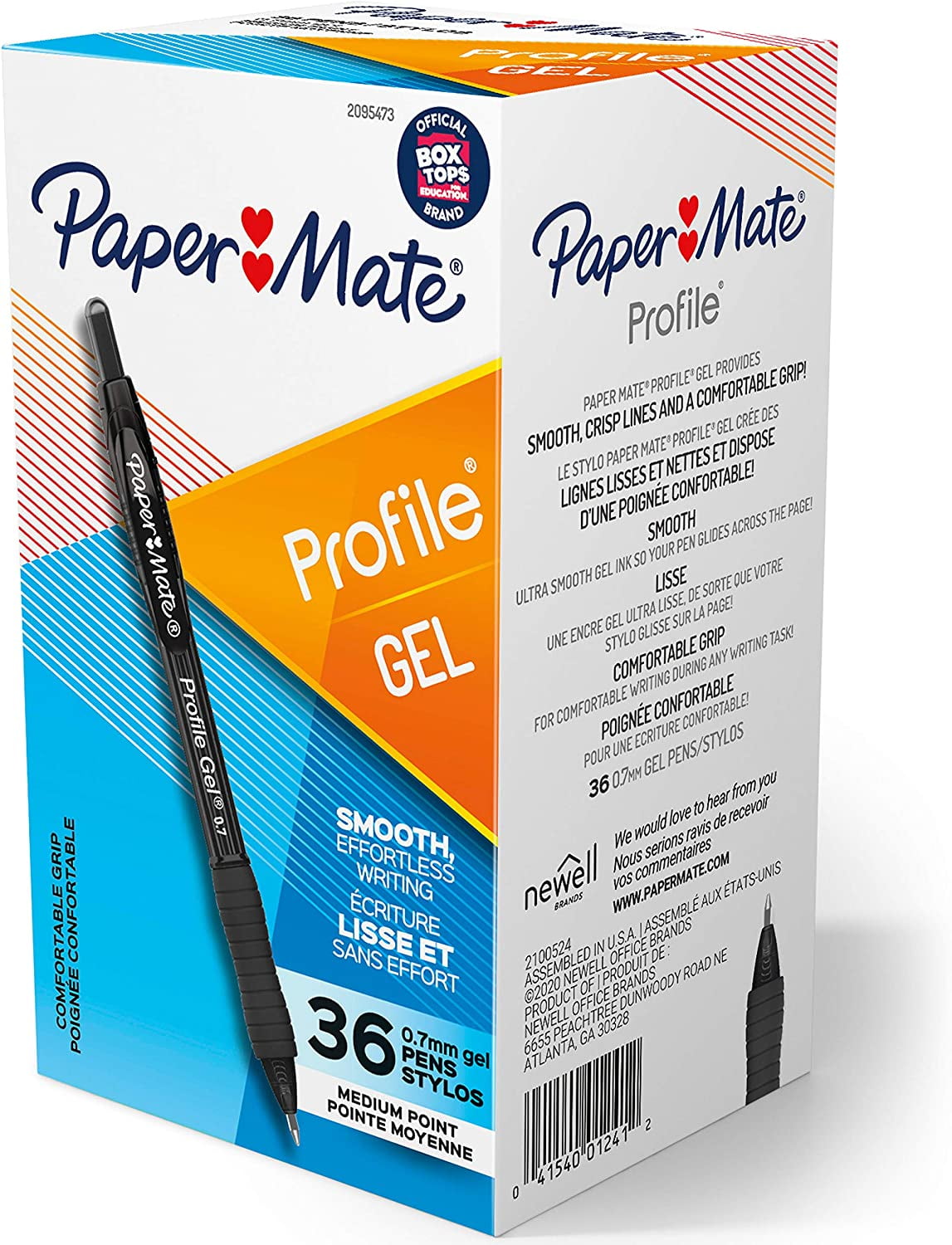 Paper Mate Gel Pen, Profile Retractable Pen, 0.7mm, Black, 36 Count