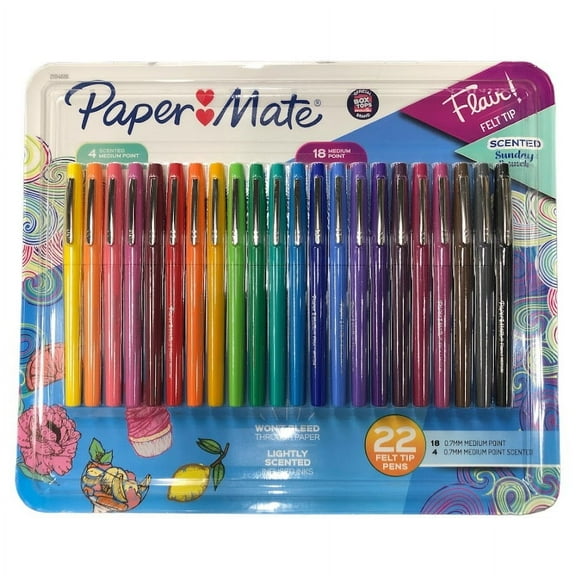 Paper Mate Handwriting Flair Felt Tip Pens, 18 Medium Point + 4 Scented Medium, 0.07 mm, 22 Count