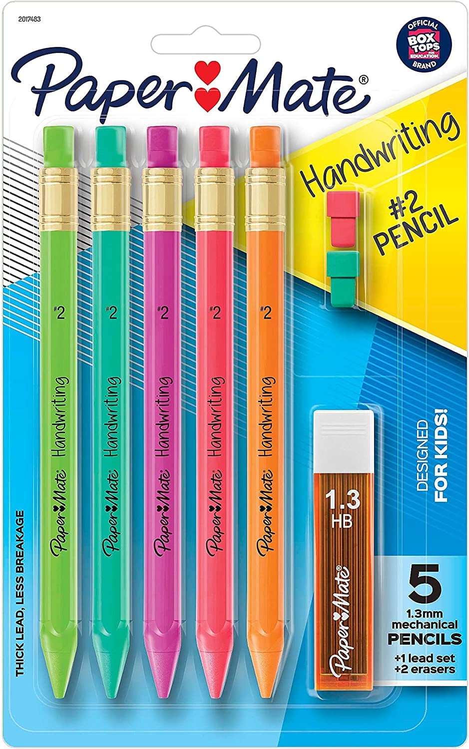 Paper Mate Handwriting Triangular Mechanical Pencil Set with Lead & Eraser Refills, 1.3Mm, Fun Barrel Colors, 8 Count