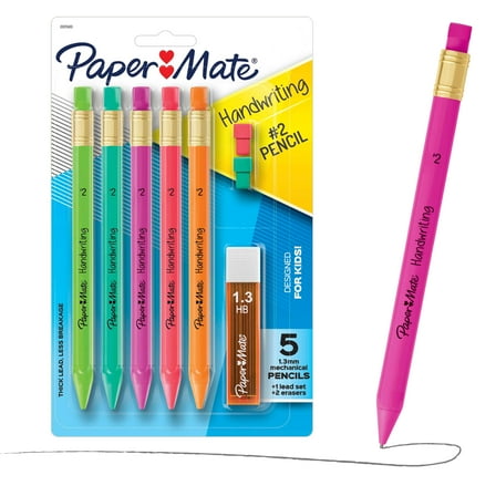 Paper Mate Handwriting Triangular Mechanical Pencil Set with Lead & Eraser Refills, 1.3mm, 8 Count