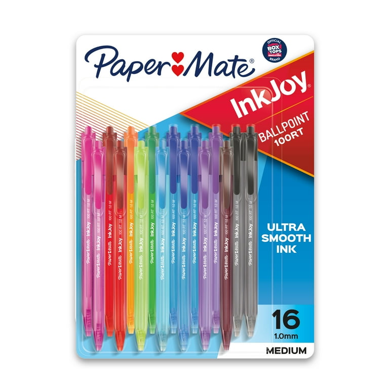 Paper Mate InkJoy 100 Ballpoint Retractable Pens, 1.0 mm, Assorted Colors,  16 Count