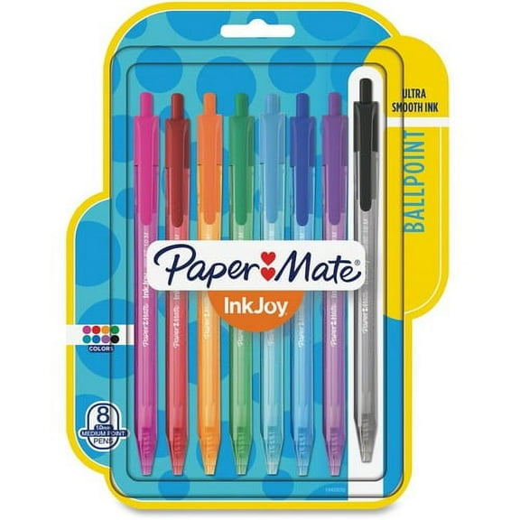Paper Mate InkJoy 100 RT Pens - Medium Pen Point - 1 mm Pen Point Size - Retractable - Assorted - Translucent Barrel - 8 / Pack | Bundle of 5 Packs