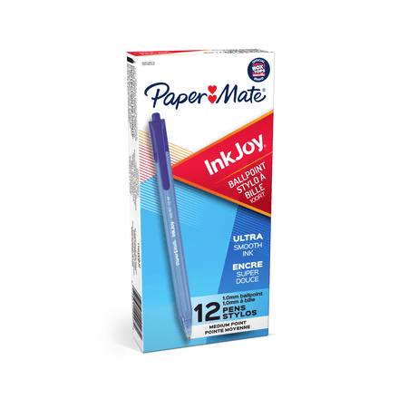 Paper Mate InkJoy 100 RT Retractable Ballpoint Pen, 1.0mm, Blue Ink, 12pc