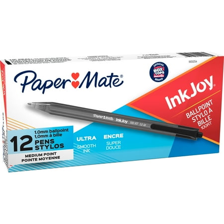 Paper Mate® InkJoy 100 RT Pens, Medium Point, 1.0 mm, Translucent Black Barrels, Black Ink, Pack Of 12